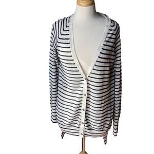 BROCHU WALKER V Neck Button Up Striped Cardigan Sweater Size Medium